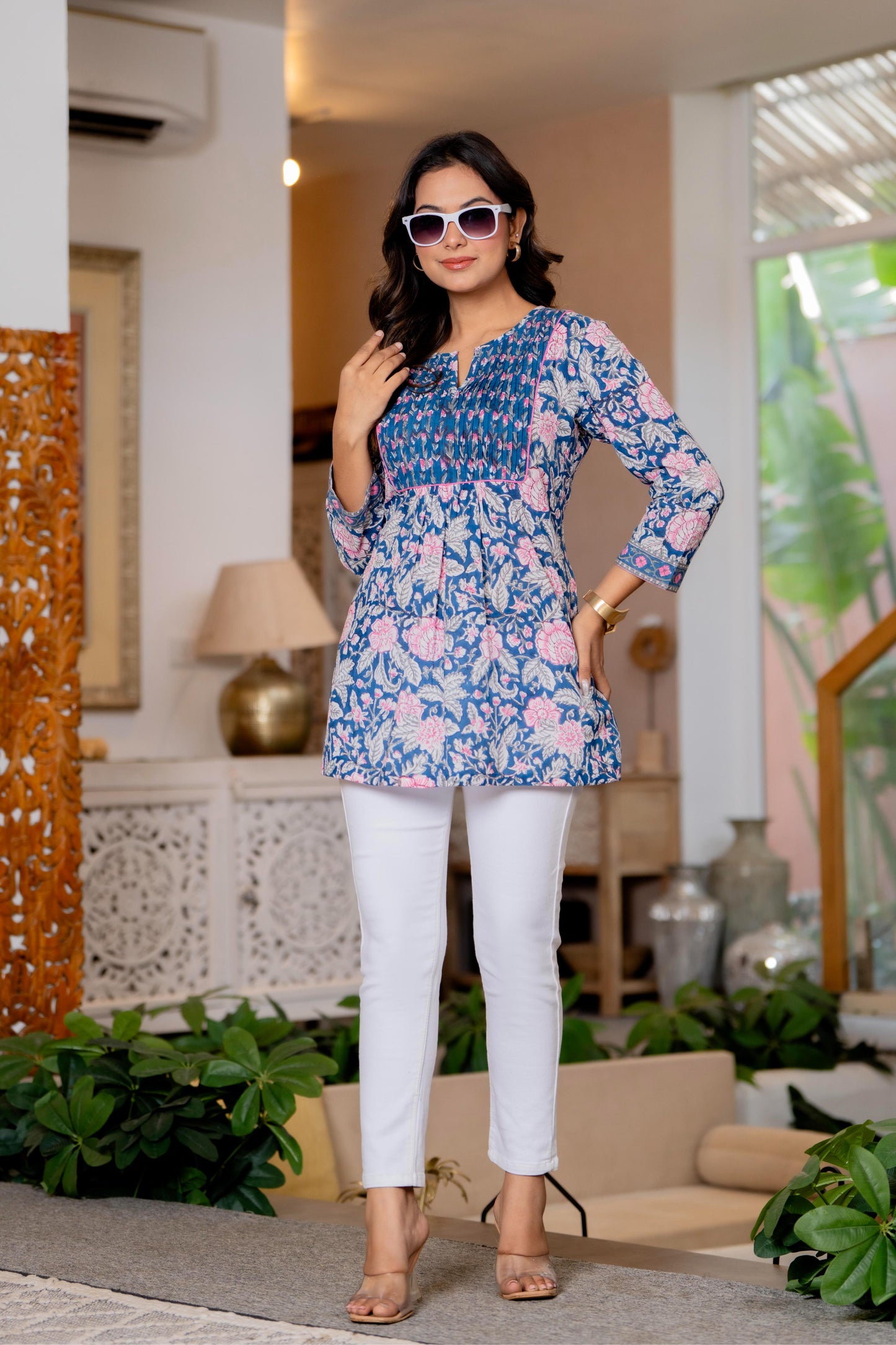 Floral Block print Soft Cotton Short Top