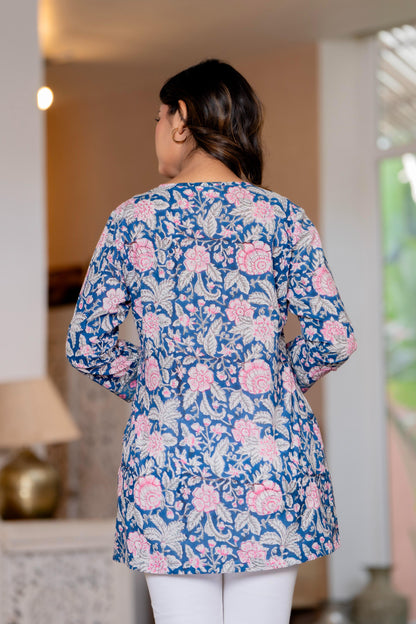 Floral Block print Soft Cotton Short Top