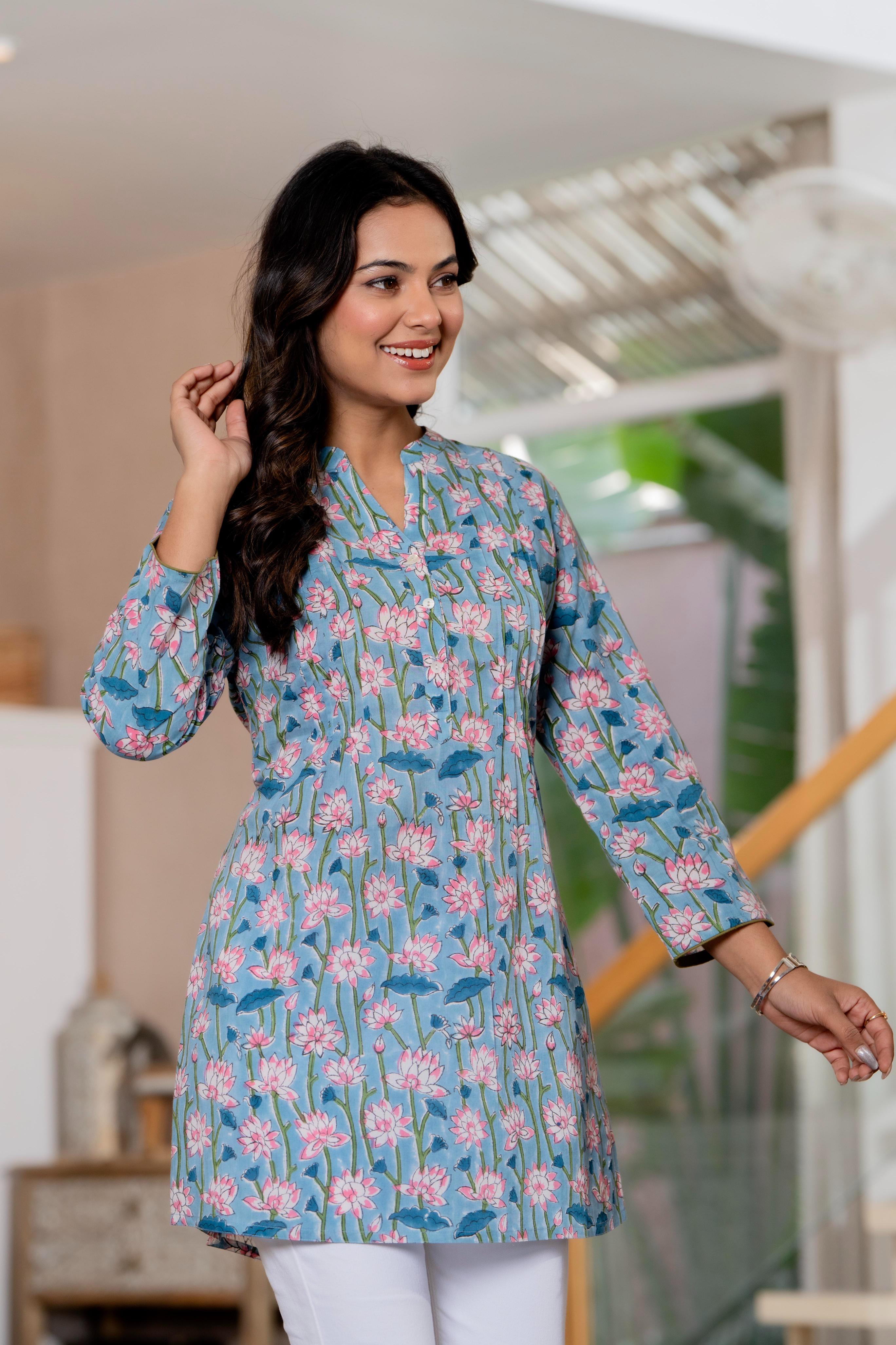 Floral Block print Soft Cotton Short Top