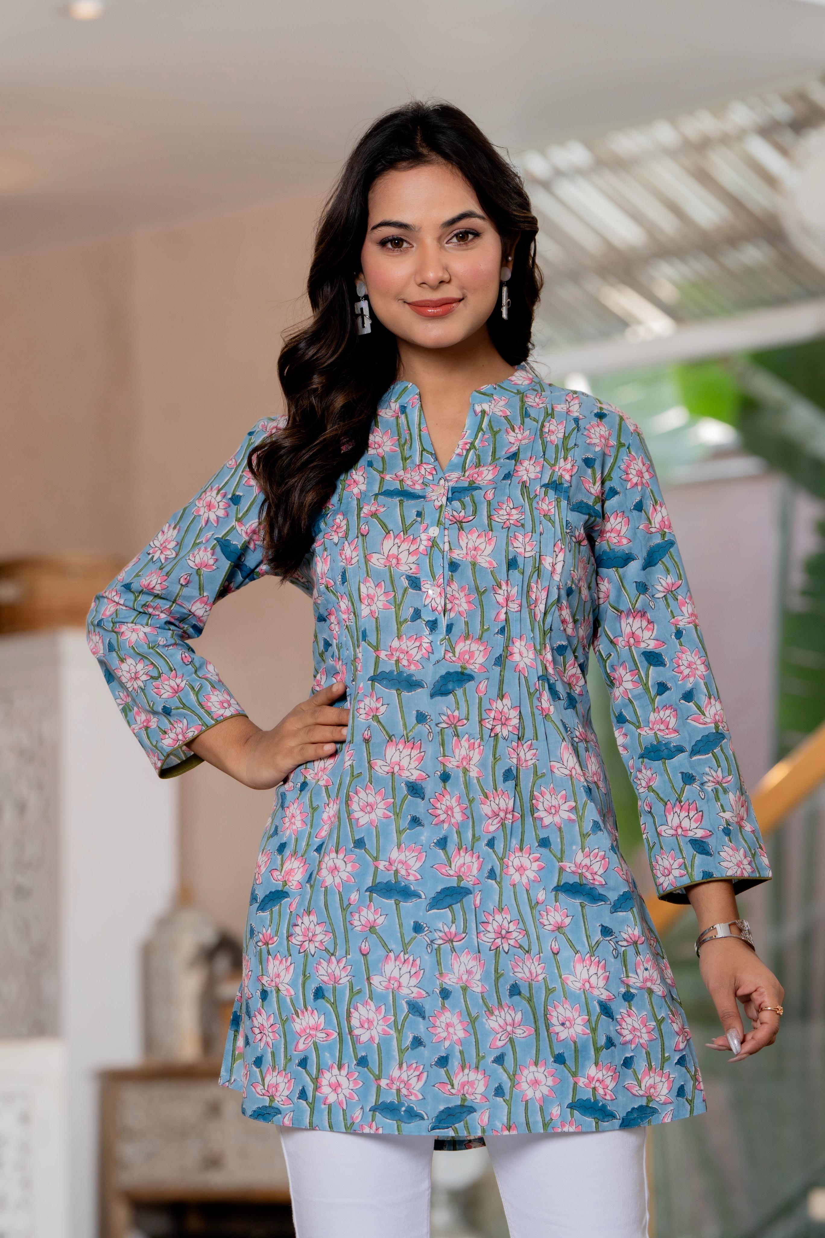 Floral Block print Soft Cotton Short Top