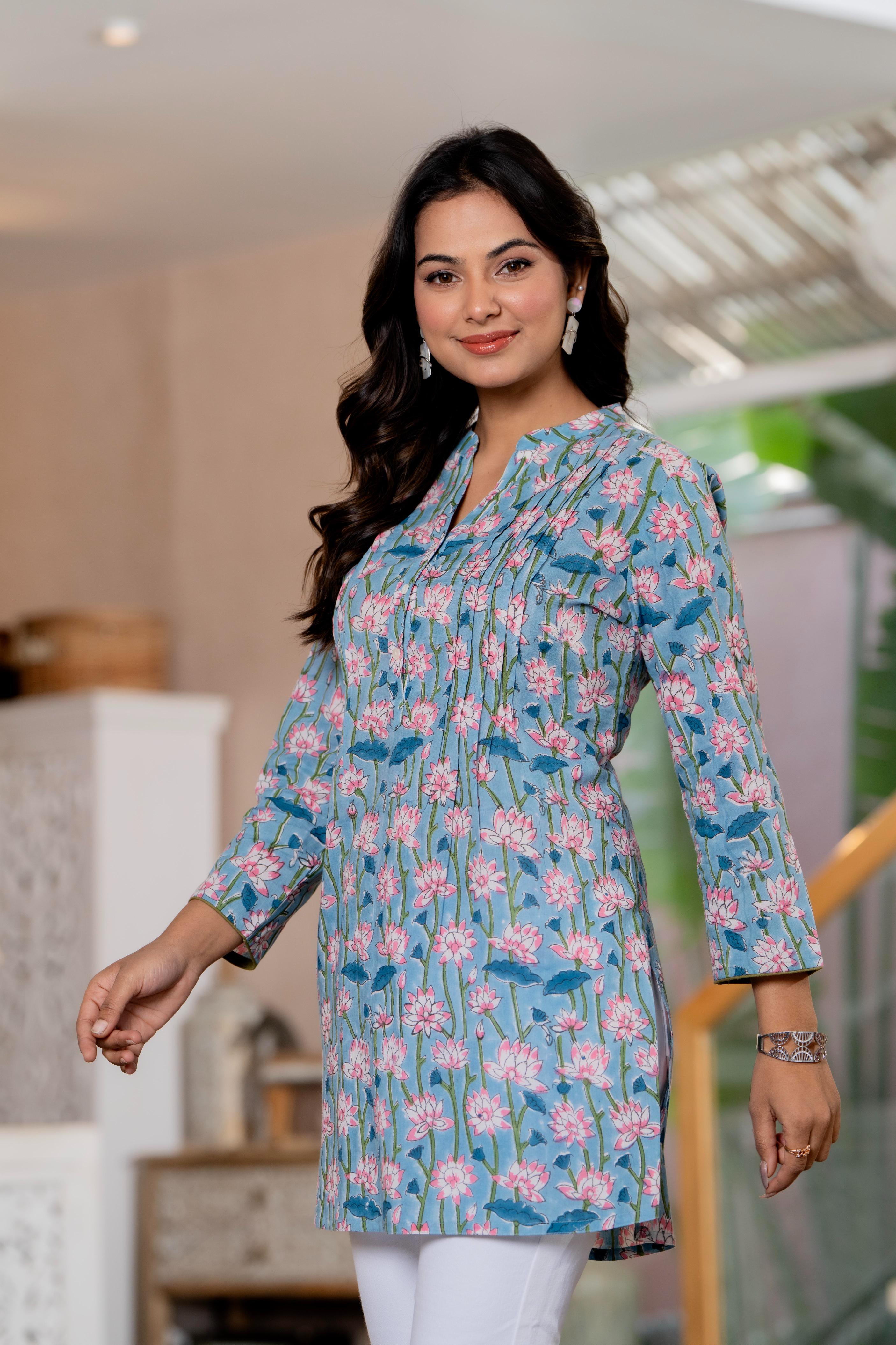 Floral Block print Soft Cotton Short Top