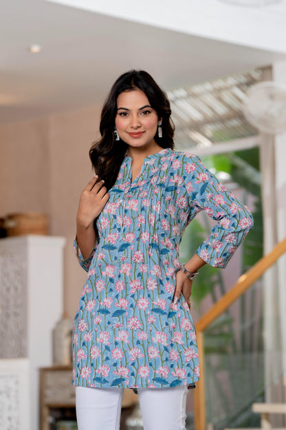 Floral Block print Soft Cotton Short Top