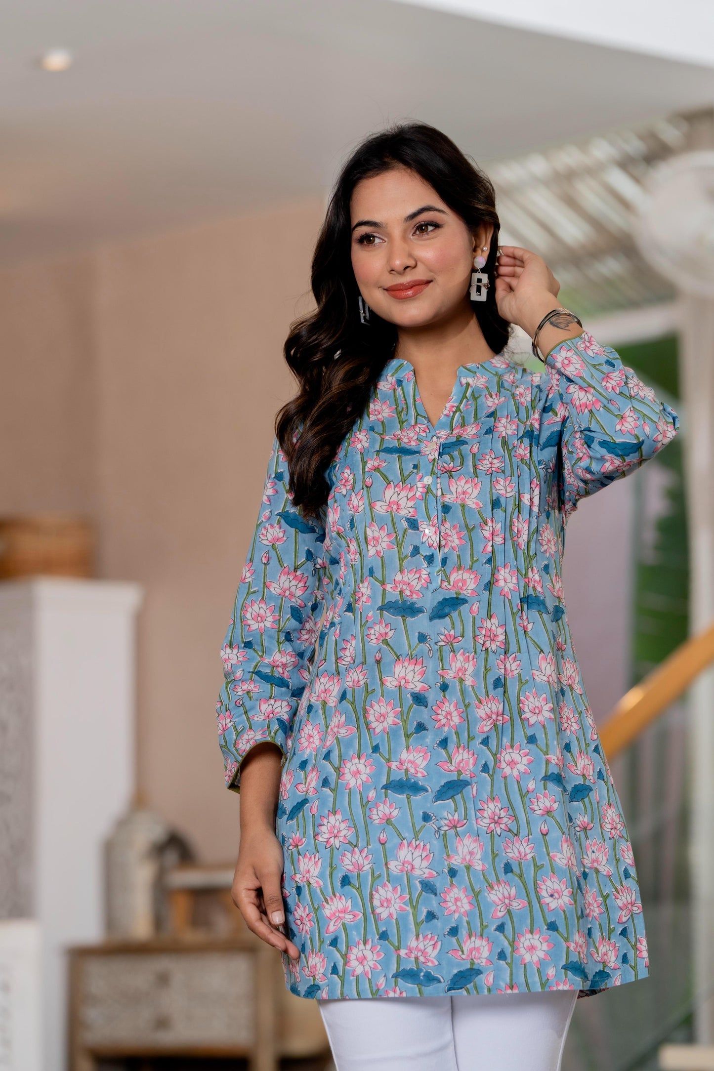 Floral Block print Soft Cotton Short Top