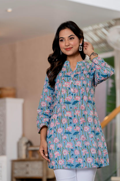 Floral Block print Soft Cotton Short Top