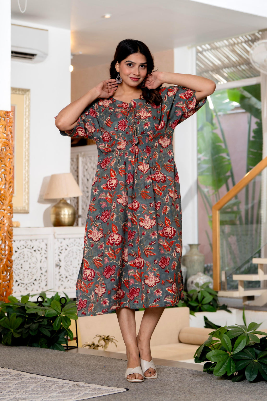 Authentic Hand Block Print Long Kaftan Dress