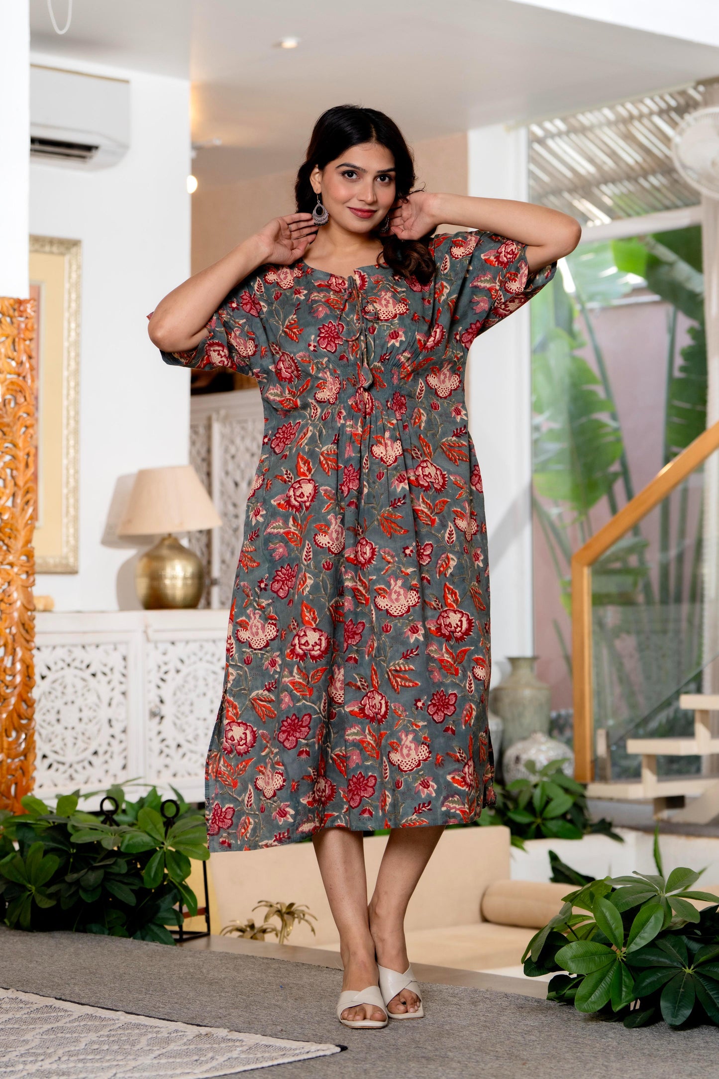 Authentic Hand Block Print Long Kaftan Dress