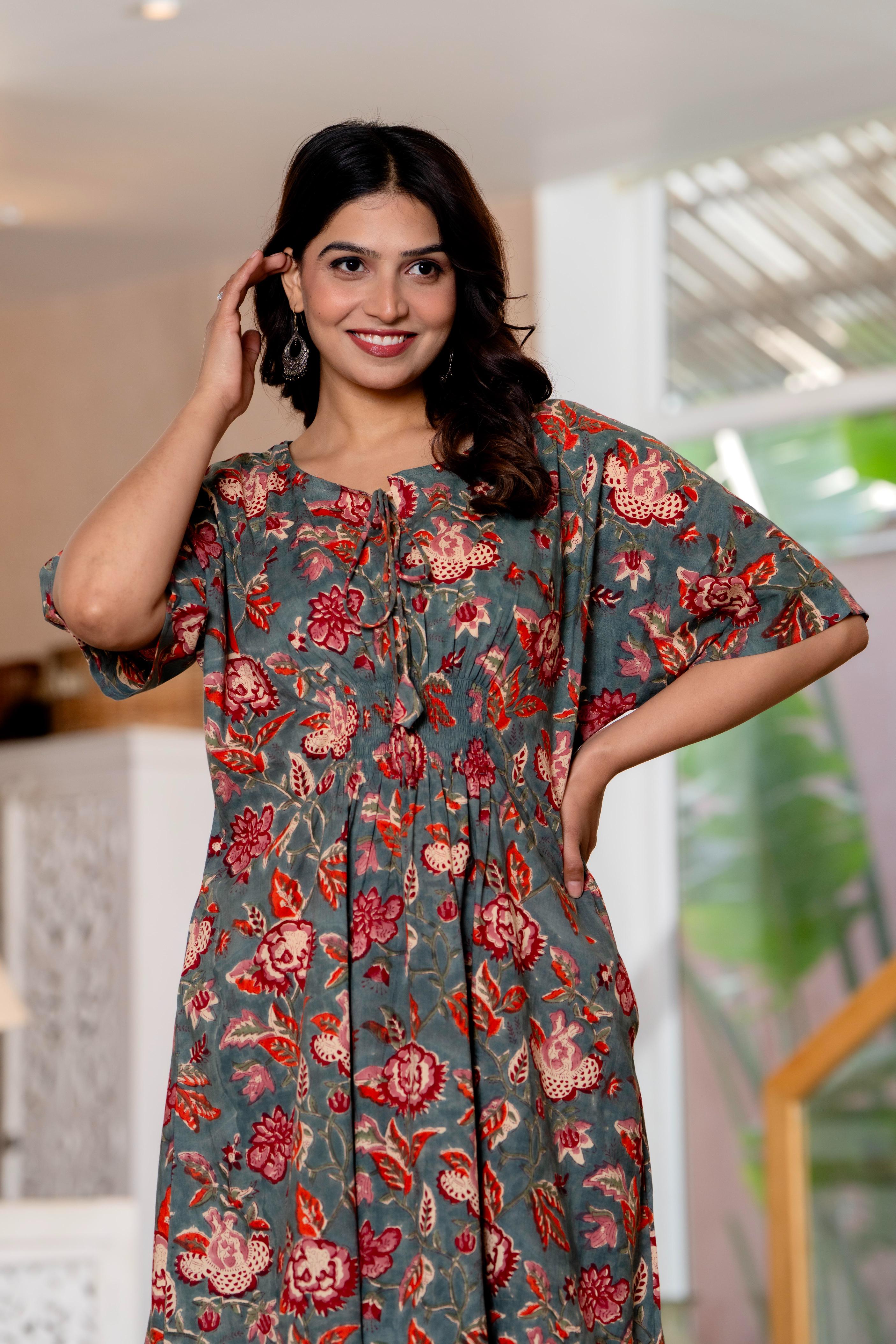 Authentic Hand Block Print Long Kaftan Dress