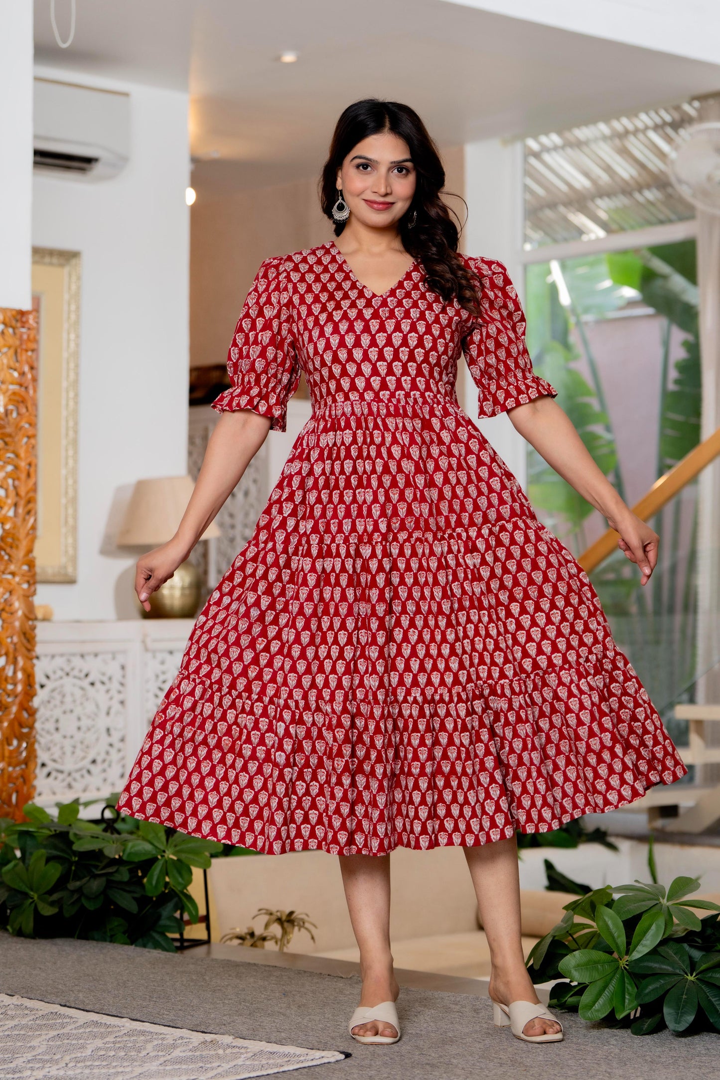 Timeless Blooms hand block print Anarkali Dress