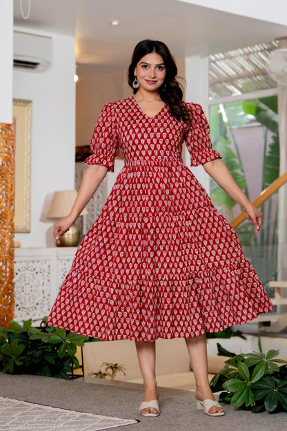Timeless Blooms hand block print Anarkali Dress