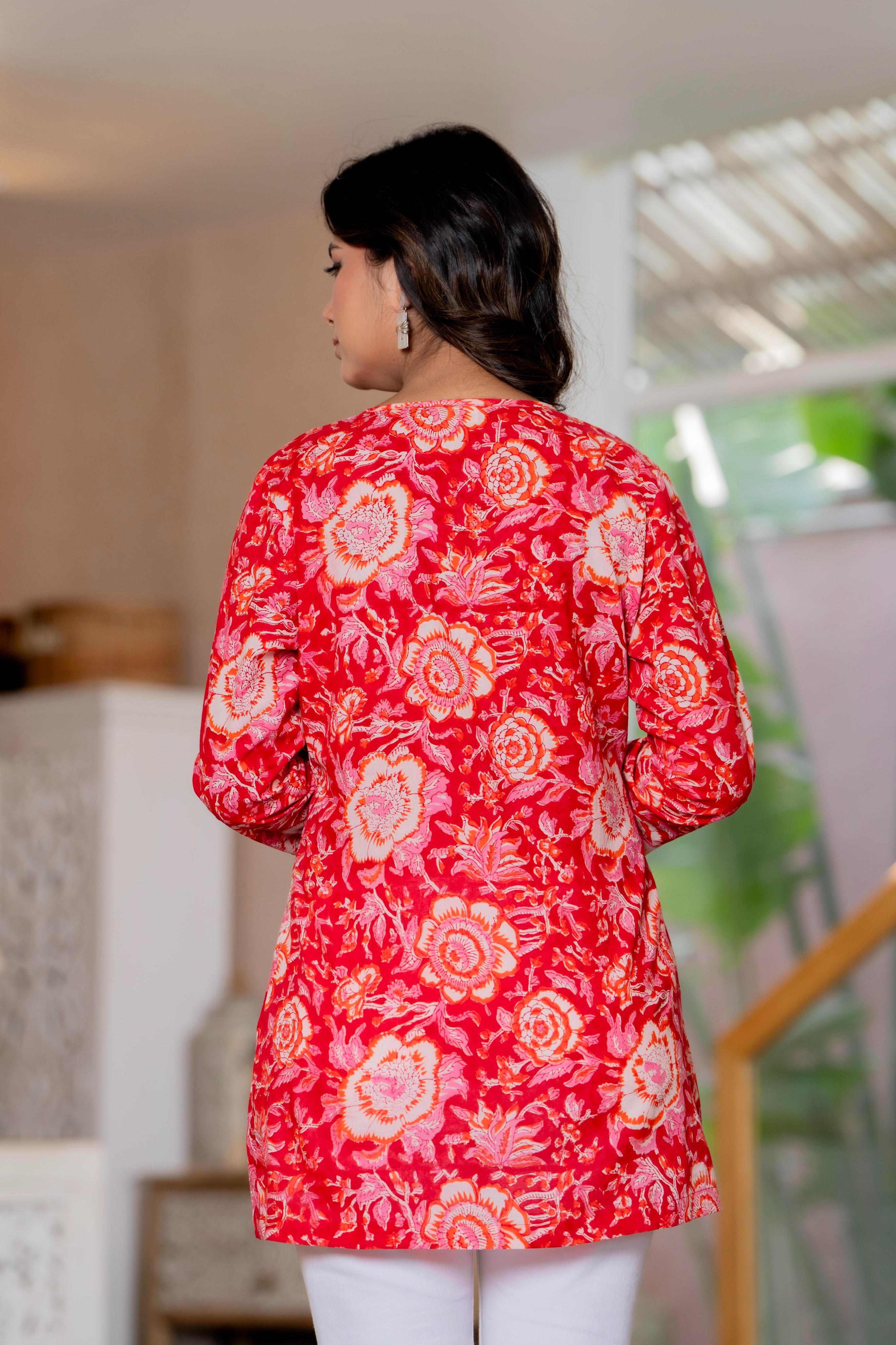 Floral Block print Soft Cotton Short Top