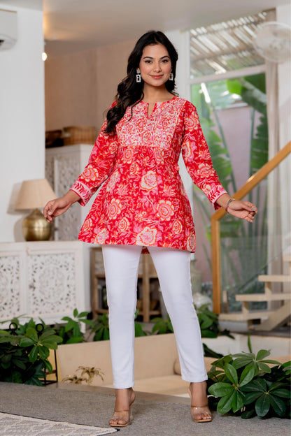 Floral Block print Soft Cotton Short Top