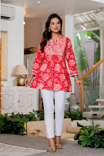 Floral Block print Soft Cotton Short Top