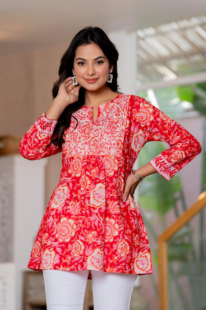 Floral Block print Soft Cotton Short Top