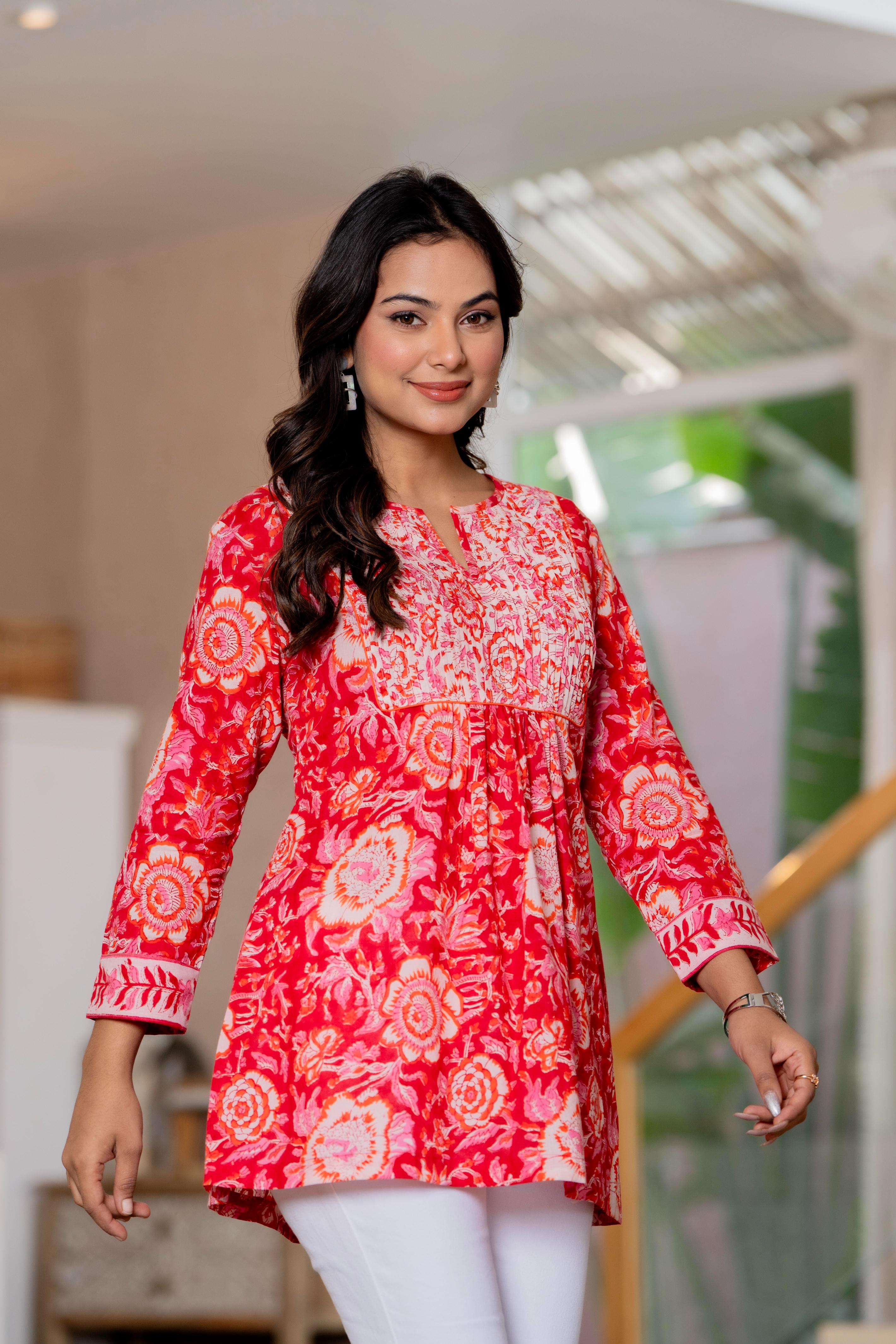 Floral Block print Soft Cotton Short Top