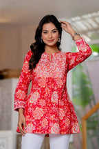 Floral Block print Soft Cotton Short Top