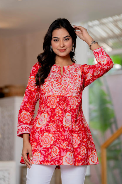 Floral Block print Soft Cotton Short Top