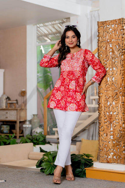 Floral Block print Soft Cotton Short Top