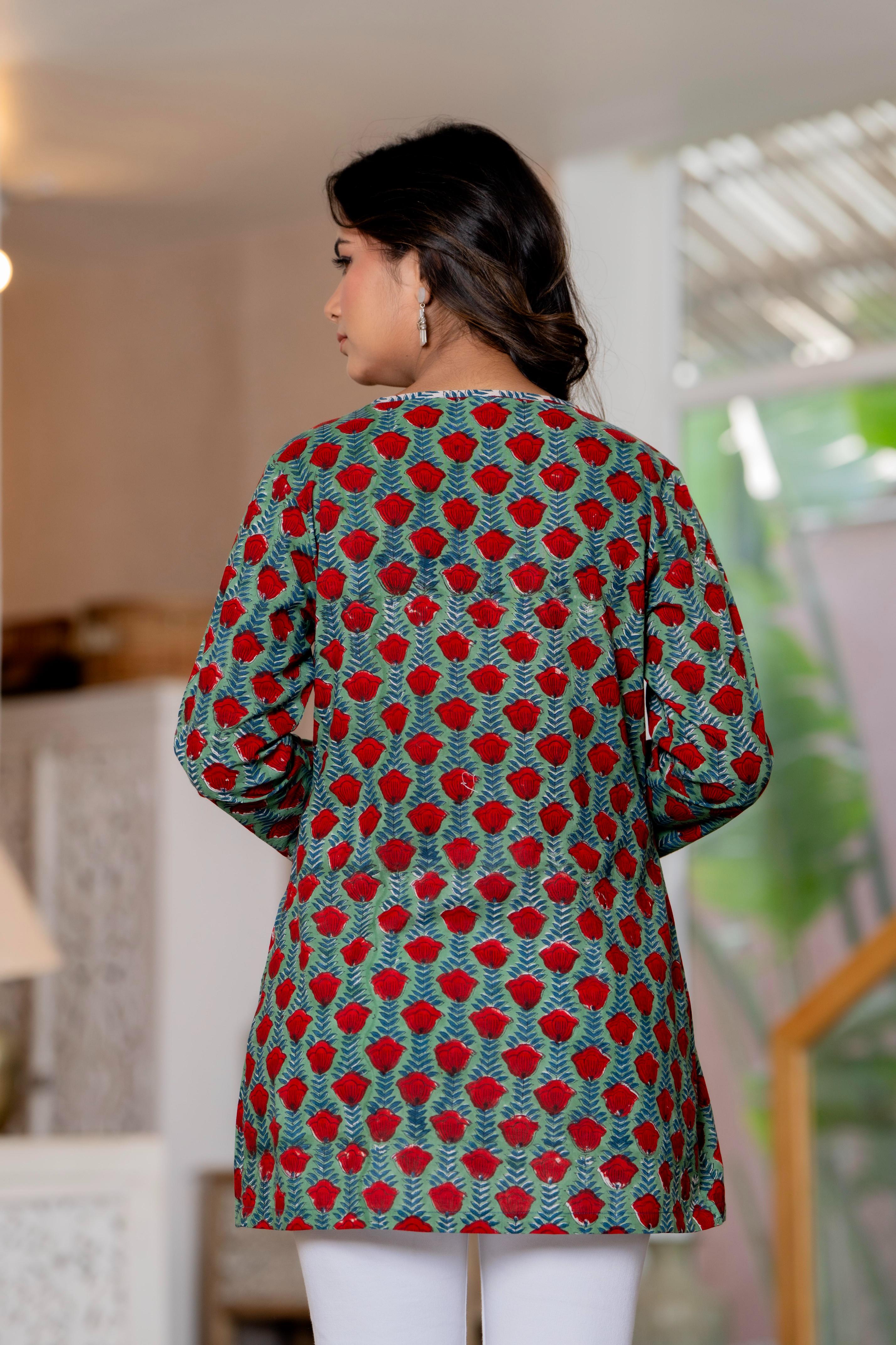 Floral Block print Soft Cotton Short Top