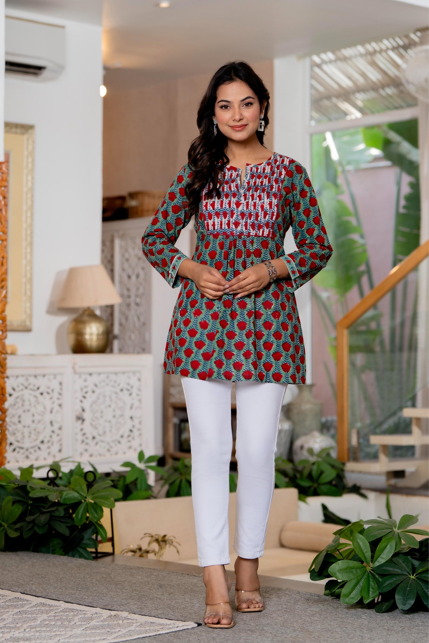 Floral Block print Soft Cotton Short Top