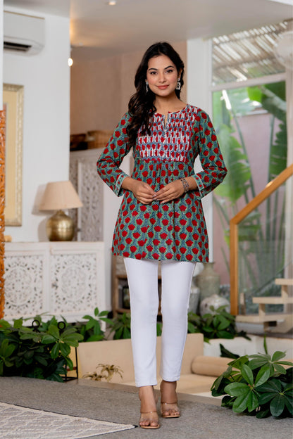 Floral Block print Soft Cotton Short Top