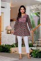 Floral Block print Soft Cotton Short Top