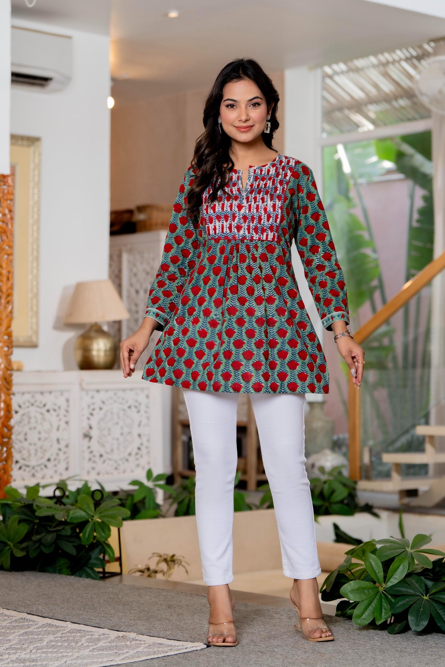 Floral Block print Soft Cotton Short Top