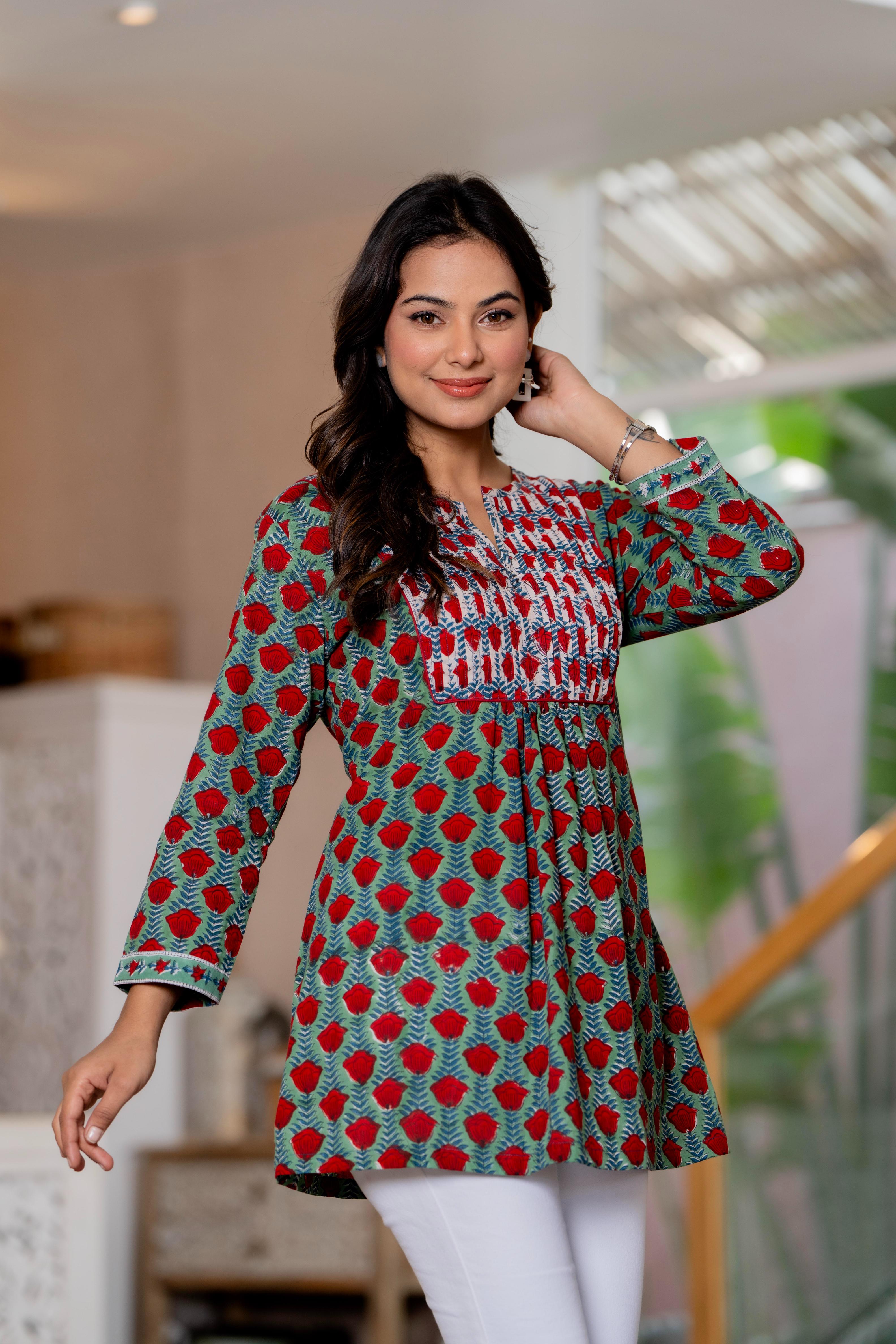 Floral Block print Soft Cotton Short Top