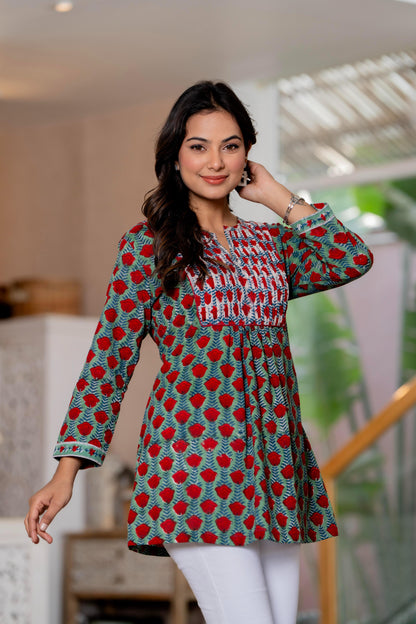Floral Block print Soft Cotton Short Top