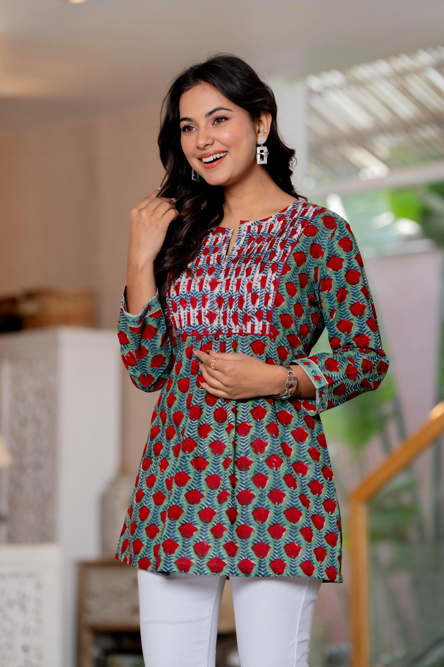 Floral Block print Soft Cotton Short Top