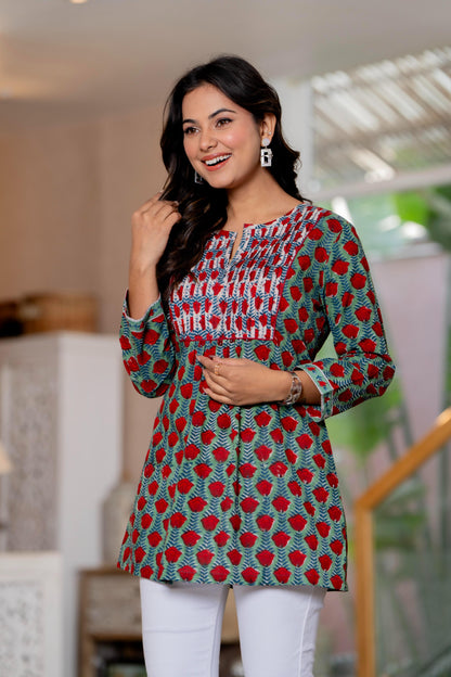 Floral Block print Soft Cotton Short Top