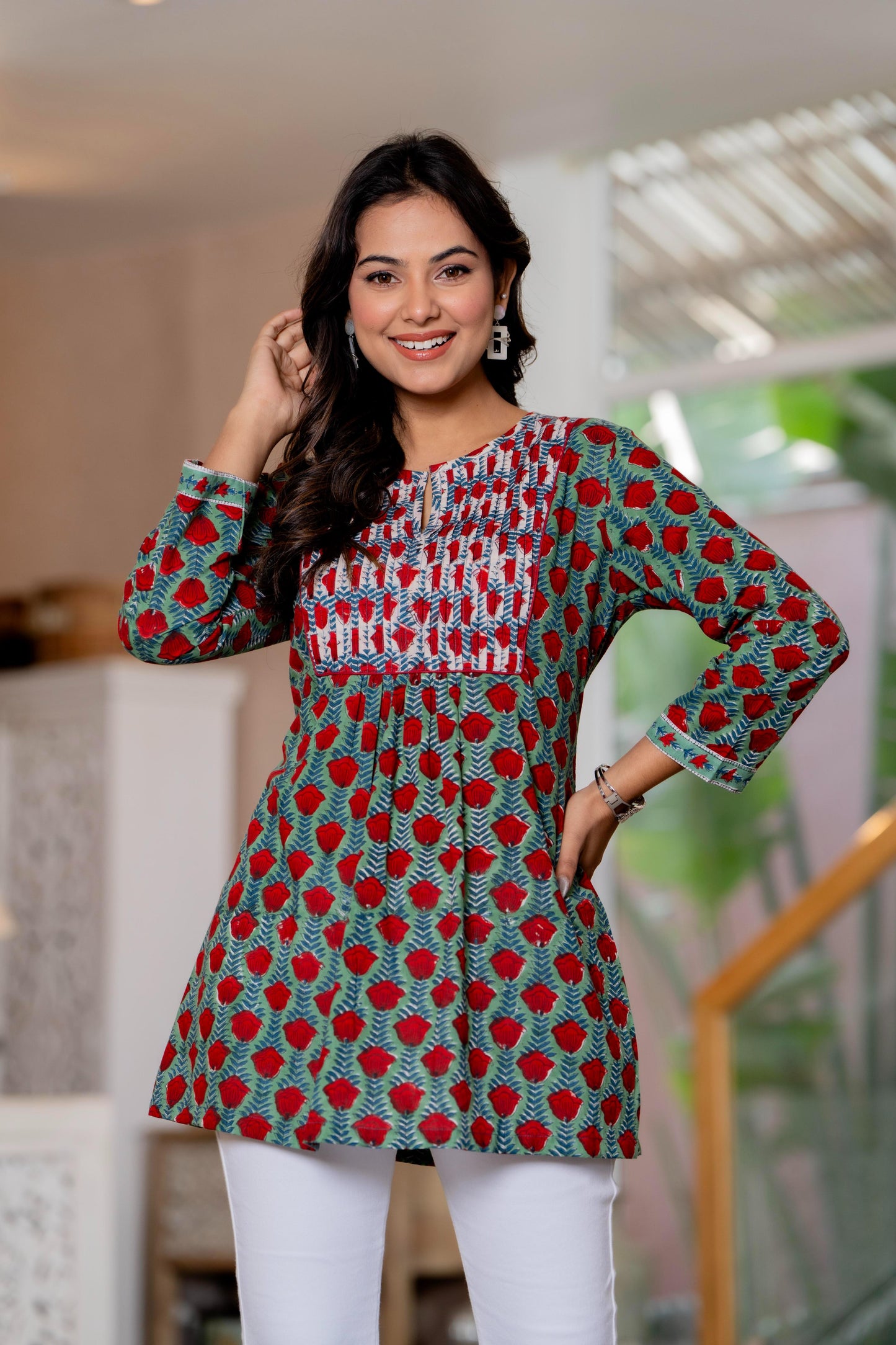 Floral Block print Soft Cotton Short Top