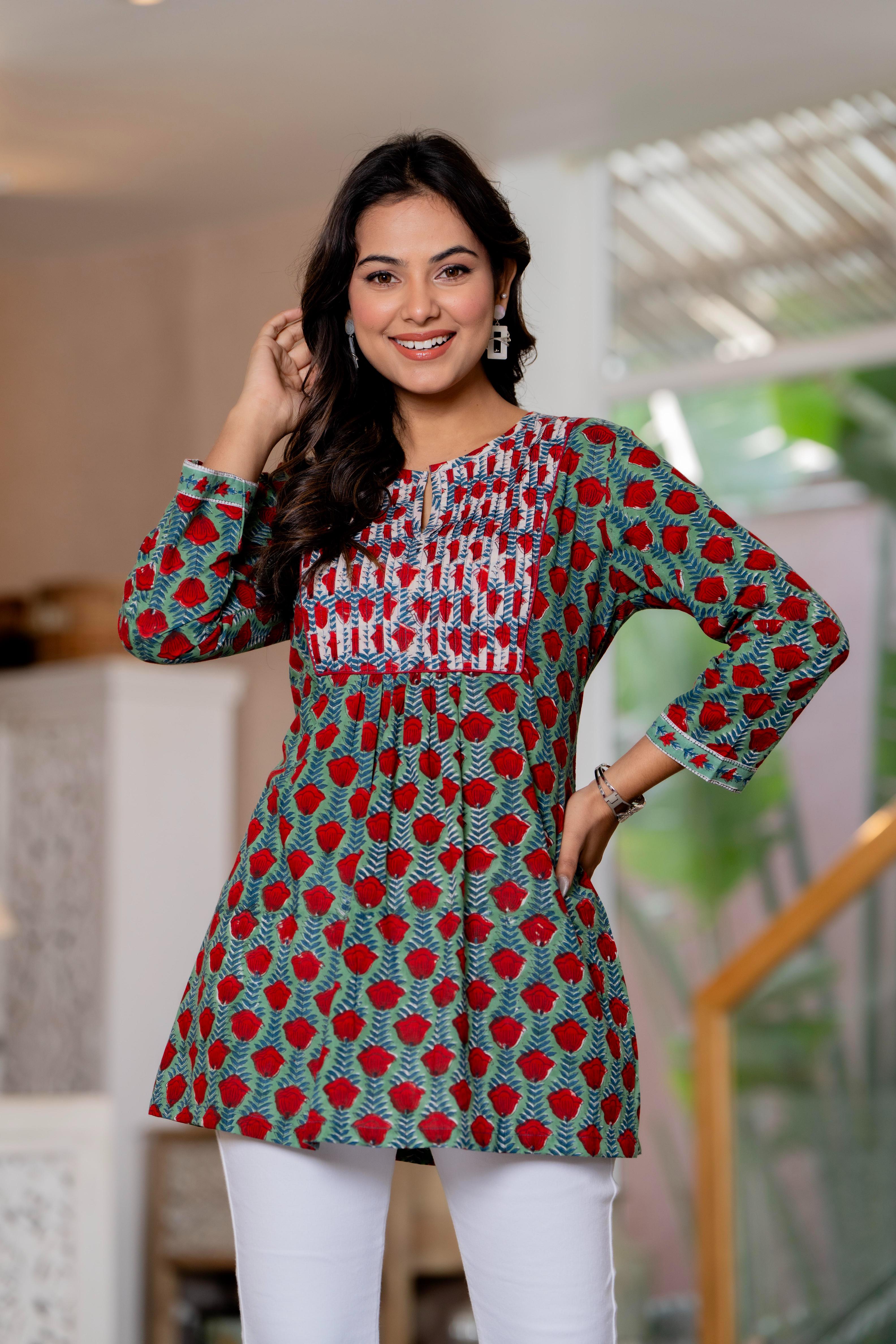 Floral Block print Soft Cotton Short Top