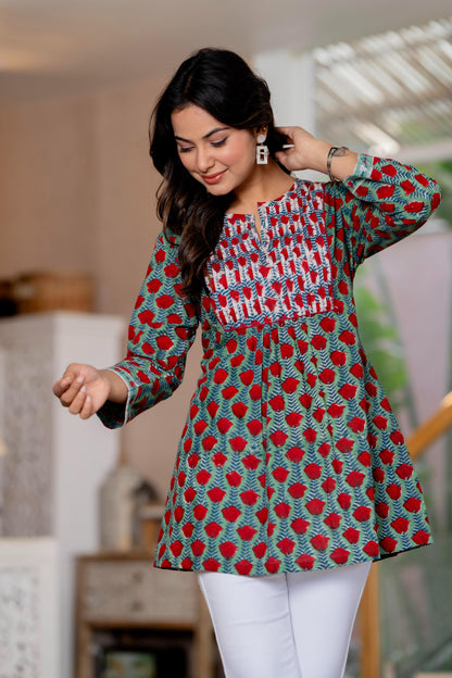 Floral Block print Soft Cotton Short Top