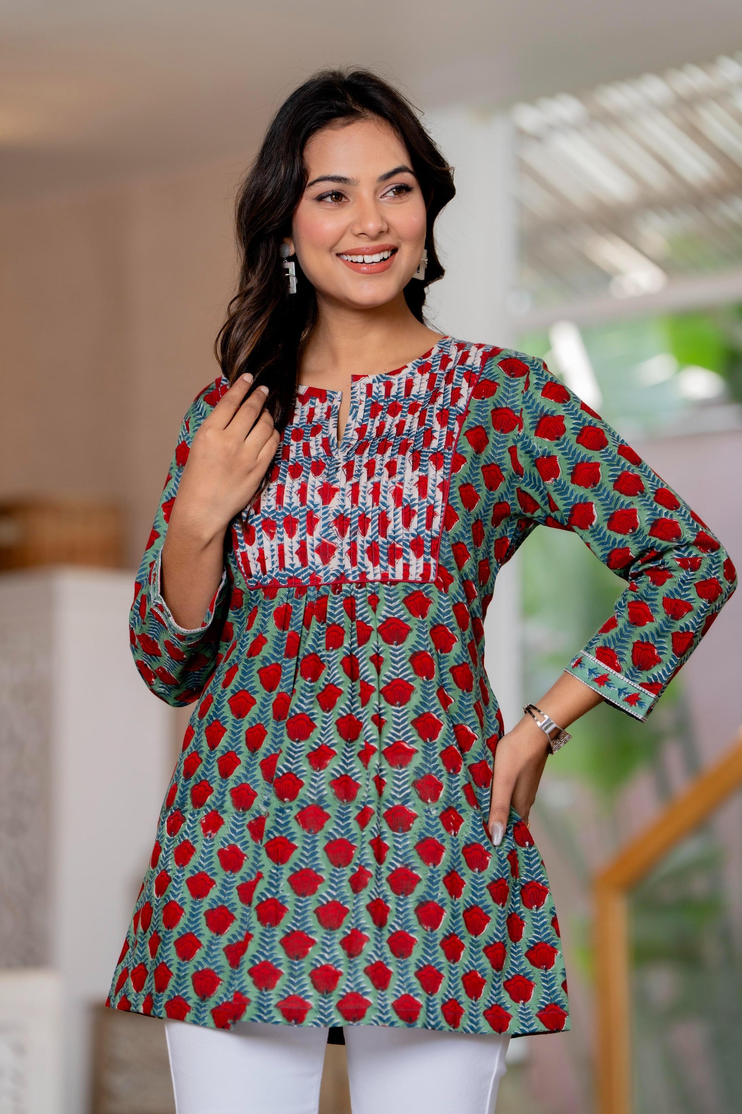 Floral Block print Soft Cotton Short Top