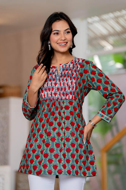 Floral Block print Soft Cotton Short Top