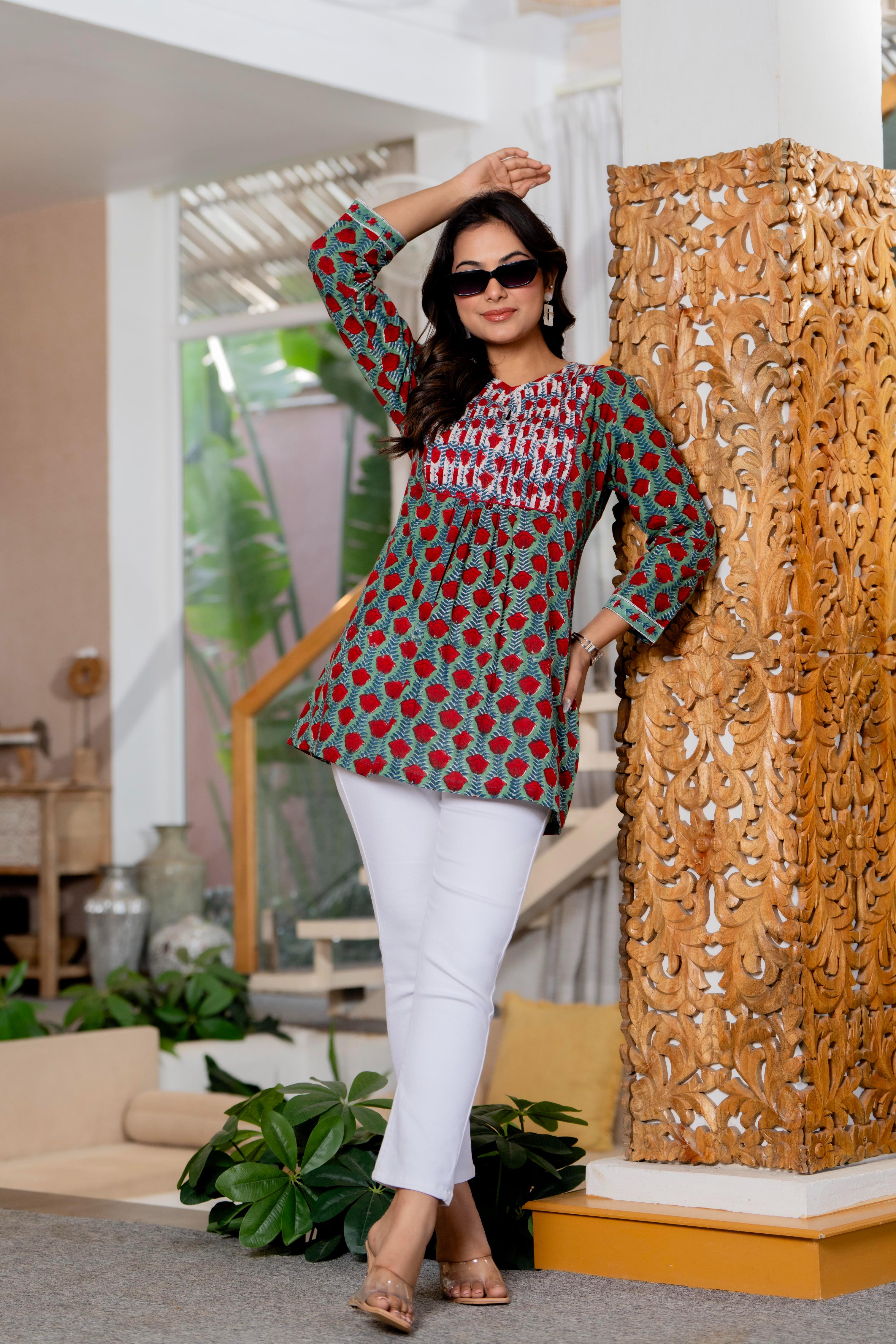 Floral Block print Soft Cotton Short Top