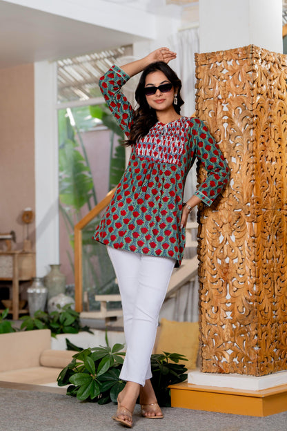 Floral Block print Soft Cotton Short Top