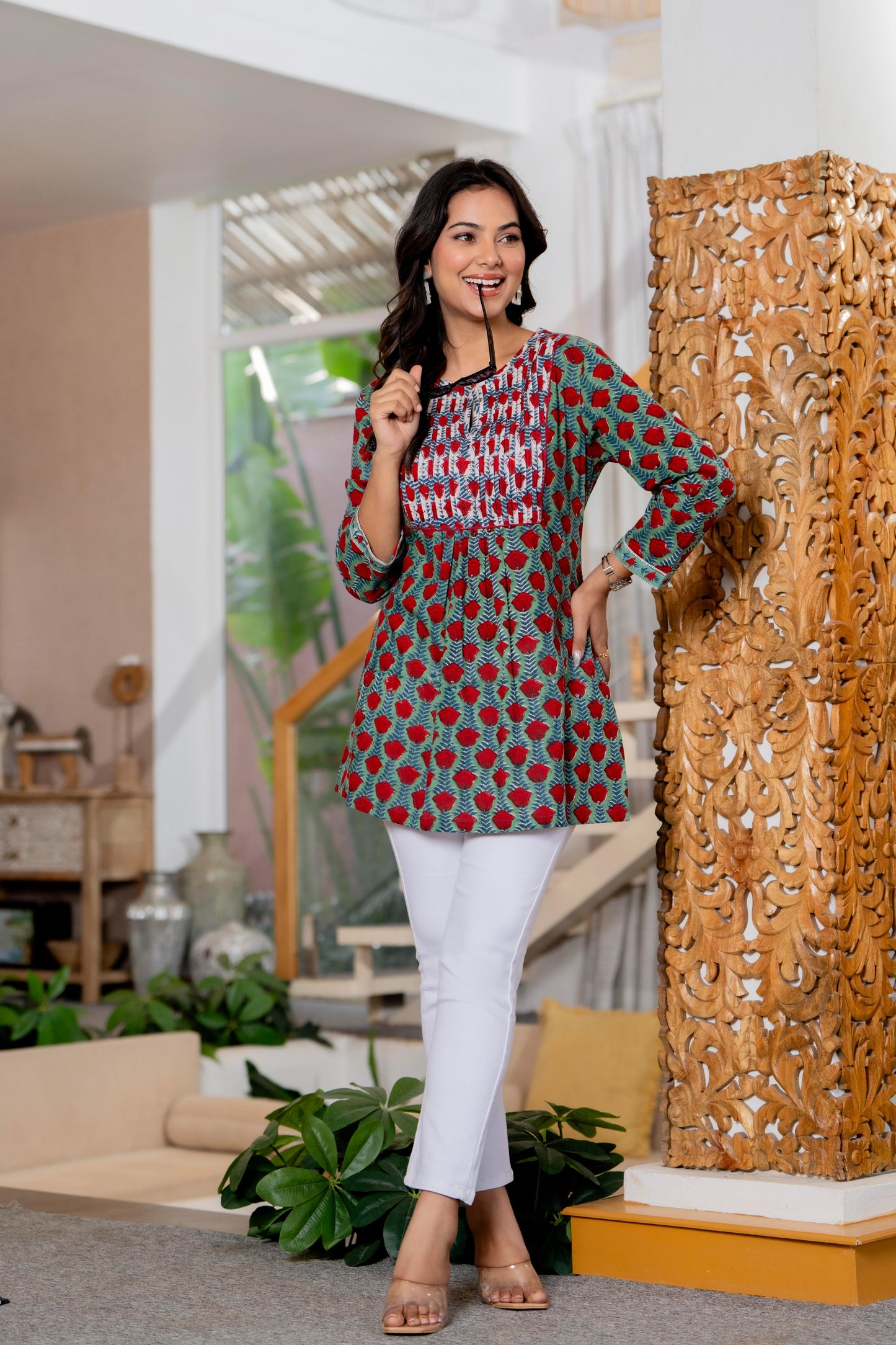 Floral Block print Soft Cotton Short Top