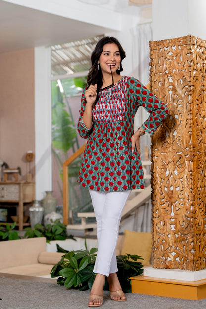 Floral Block print Soft Cotton Short Top