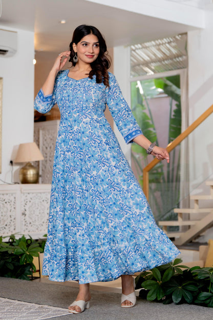 Hand Block Printed Cotton Long Dress -the heritage