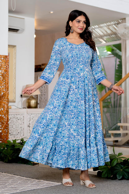 Hand Block Printed Cotton Long Dress -the heritage