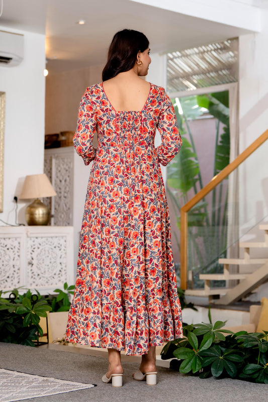 Hand Block Printed Cotton Long Dress -the heritage