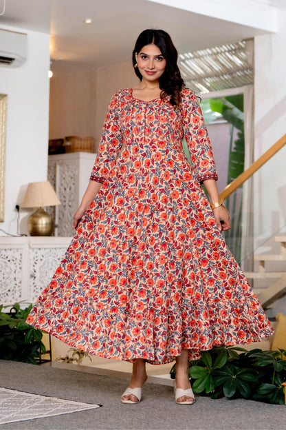Hand Block Printed Cotton Long Dress -the heritage