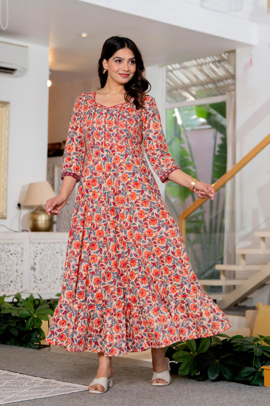 Hand Block Printed Cotton Long Dress -the heritage