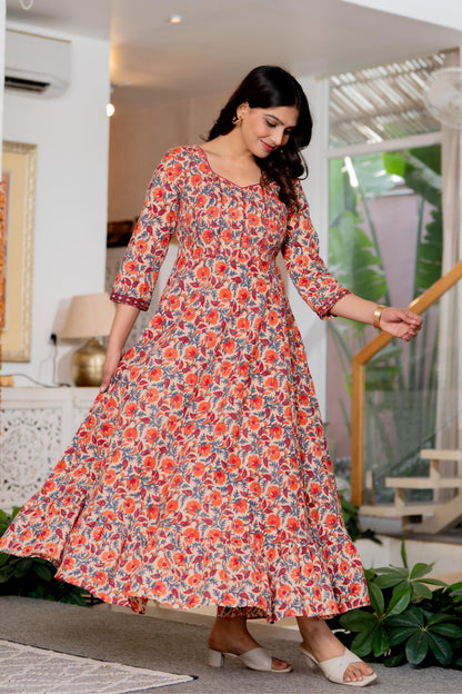 Hand Block Printed Cotton Long Dress -the heritage