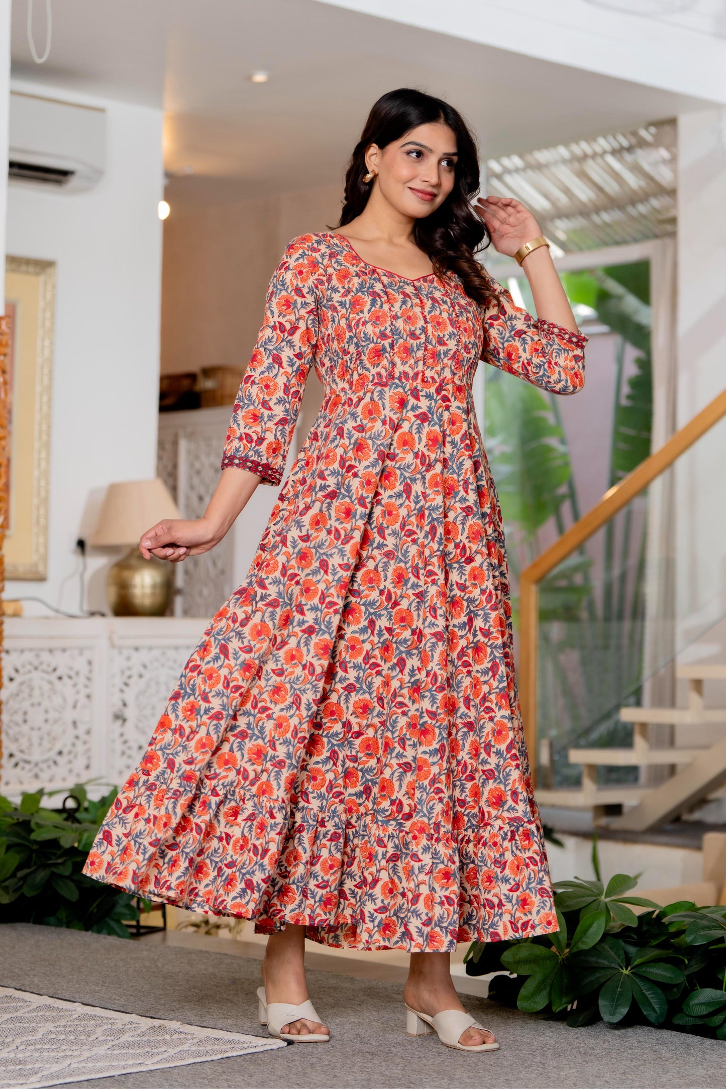 Hand Block Printed Cotton Long Dress -the heritage