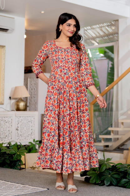 Hand Block Printed Cotton Long Dress -the heritage