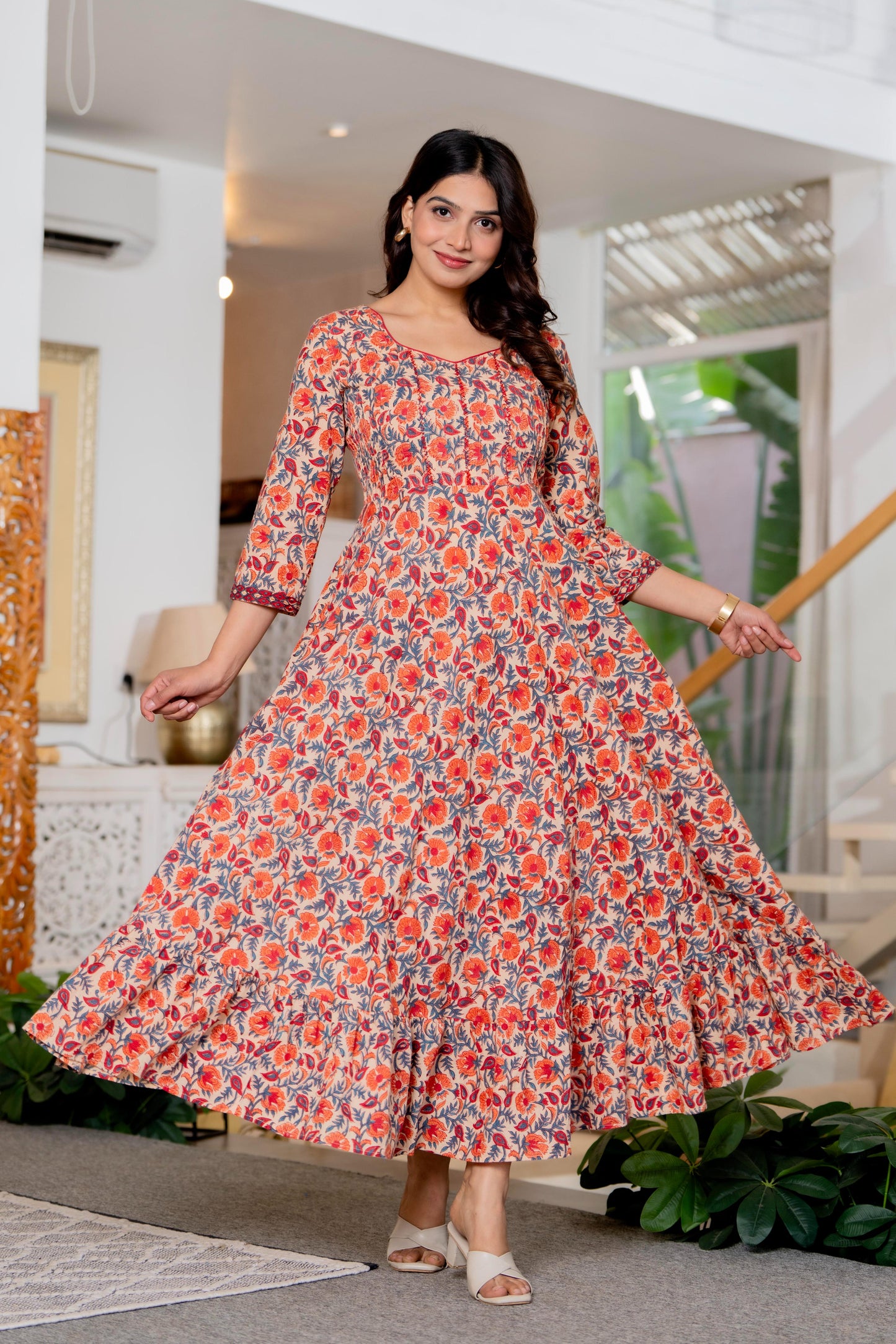 Hand Block Printed Cotton Long Dress -the heritage