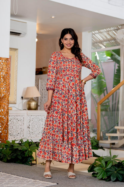 Hand Block Printed Cotton Long Dress -the heritage
