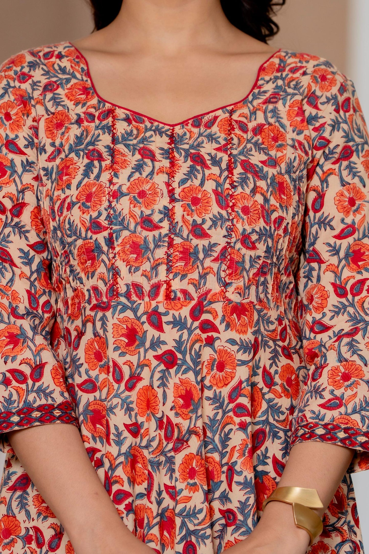 Hand Block Printed Cotton Long Dress -the heritage